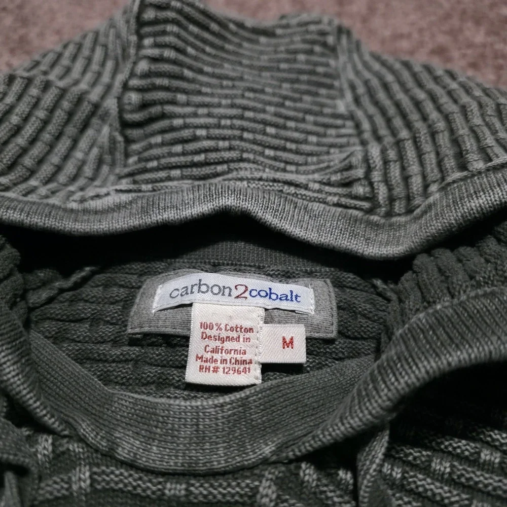 Carbon 2 Cobalt Mens Medium Olive Green Basketweave Textured Cotton Knit Hoodie